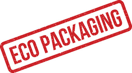 Grungy textured rubber stamp with ECO PACKAGING text promoting sustainable environmental practices