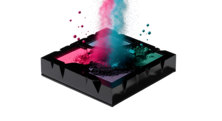 Eye shadow palette with colorful powder explosion