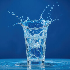Glass of water splash photography, clean drinking water, hydration concept art