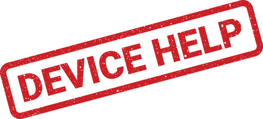 Rectangle red grunge stamp with device help for technical support or user assistance information