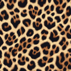 Seamless background of a wild leopard animal skin print, showing a detailed and realistic soft fur texture for design