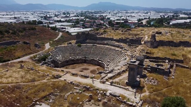 Aerial view of ancient theater in Xanthos historic Lycia city