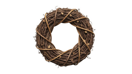 Empty natural grapevine Christmas wreath on a transparent background, PNG image