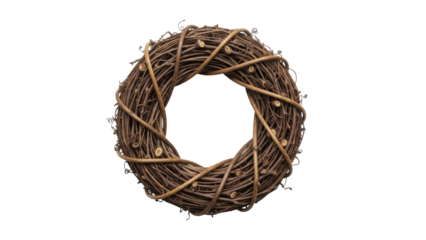 Empty natural grapevine Christmas wreath on a transparent background, PNG image