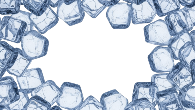 Clear Ice Cubes Border Frame on a Transparent Background PNG Image for Festive Drinks