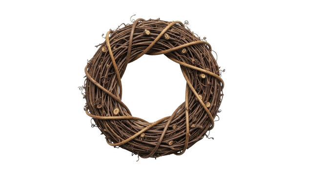 Empty natural grapevine Christmas wreath on a transparent background, PNG image