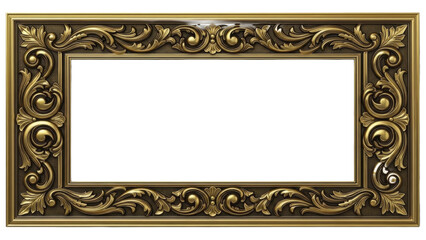 Gold ornate classic decorative picture frame on a transparent background PNG image