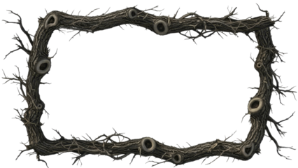 Rustic winter branch rectangular frame, transparent background PNG image file