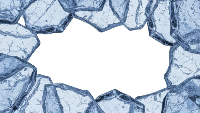 Frosted blue ice shards forming a cold winter frame on a transparent background PNG image - Powered by Adobe