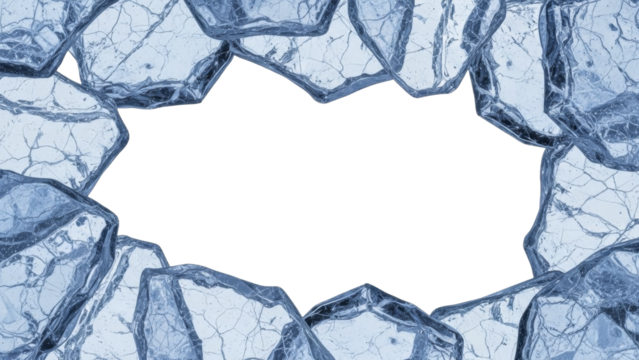 Frosted blue ice shards forming a cold winter frame on a transparent background PNG image - Powered by Adobe