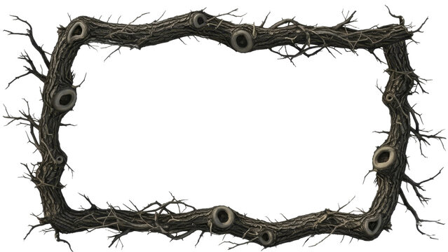 Rustic winter branch rectangular frame, transparent background PNG image file