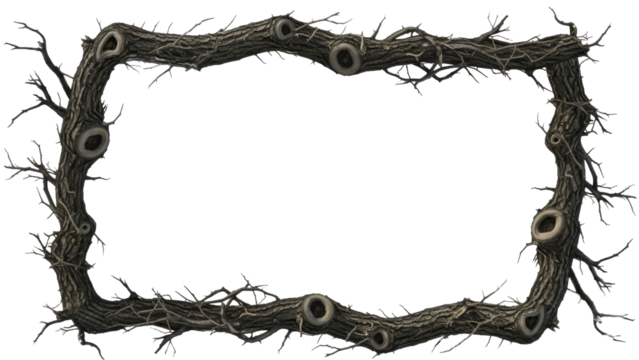 Rustic winter branch rectangular frame, transparent background PNG image file