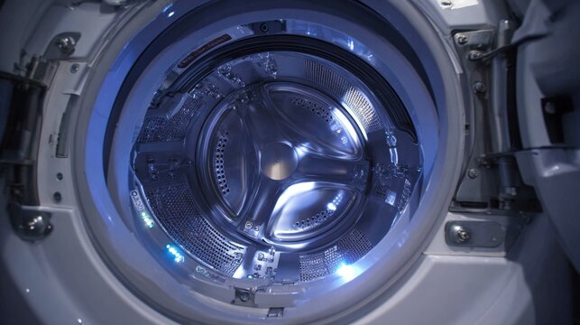 Medium shot of AIdriven washing machine adjusting cycles based on fabric type and soil level for efficient cleaning and fabric care.