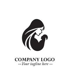 Mom and Baby Logo Symbol in Black on White Background for Gentle Minimalist Branding Design Art