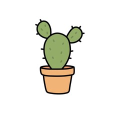 Cartoon Opuntia Plant in Pot