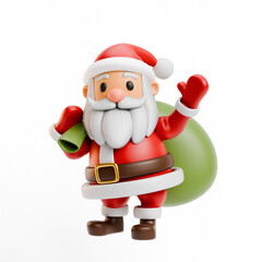 Santa Claus carries a sack of gifts 3D
