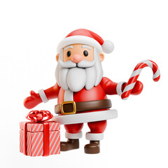 Santa holding candy cane and gift 3D