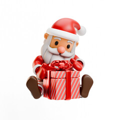 Santa sits and wraps a gift 3D