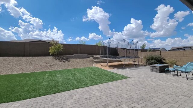 Serene Backyard With Patio Features, Peaceful Garden Area With Leisure Amenities And Decor