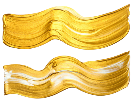 Two wavy gold and gold-white metallic paint brush strokes