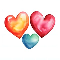 Fototapeta premium Watercolor illustration featuring a group of three hearts in red, orange and blue