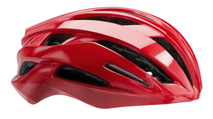 Cycling safety helmet in glossy red, a protective gear for active bike sports and outdoor adventures on transparent background