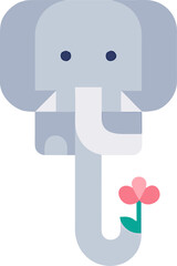 Cute Elephant Flat Vector Illustration with Flower Design