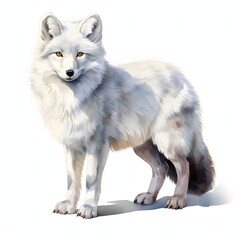Fototapeta premium Captivating arctic fox stands gracefully with its pristine white fur in a watercolor painting