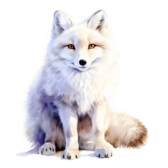 Fototapeta premium Elegant arctic fox portrait with a watercolor effect on a white background