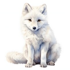 Fototapeta premium Adorable arctic fox sitting and looking forward with bright eyes and fluffy fur