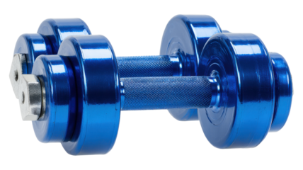 Blue dumbbells for strength training and workout, enhancing fitness, exercise, and muscle building on transparent background