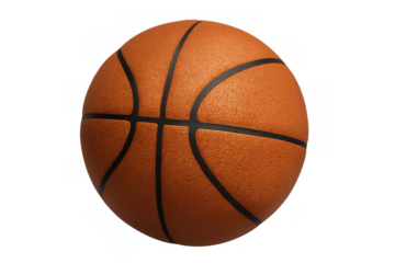 Basketball ball showing its iconic orange color and black lines, symbolizing game, teamwork, and athletic activity. Transparent background