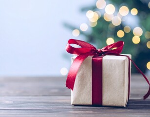 Christmas Gift Box on Wooden Table &ndash; Minimal Mockup Scene