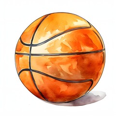 Watercolor painting of a basketball showing details of the ball
