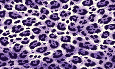 Vibrant purple leopard print animal skin with a realistic fur texture, a seamless and stylish pattern for fashion
