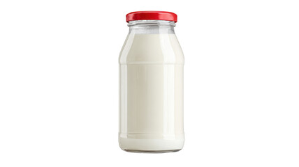 Glass bottle of fresh milk with red cap isolated on transparent background for packaging or dairy design concept