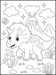 Illustration of a Friendly Little Dinosaur.  Cute Cartoon Character Coloring Page for Kids.