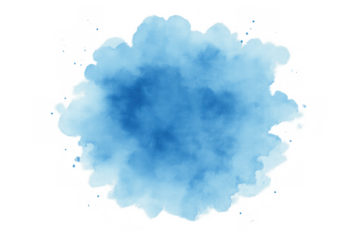 Blue watercolor splash creating an artistic wash effect with paint spreading and transparent background