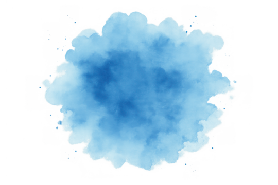 Blue watercolor splash creating an artistic wash effect with paint spreading and transparent background - Powered by Adobe