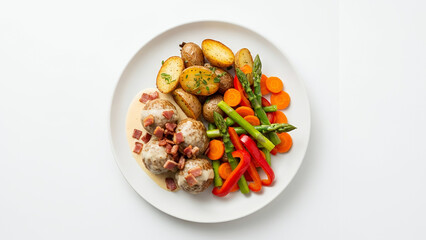 Top View Meatballs with Bacon Gravy