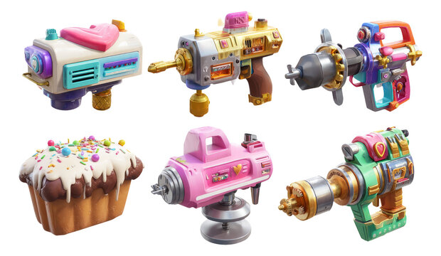 Colorful 3D Toy Baking Utility Set with Mini Guns and Cake Design Elements