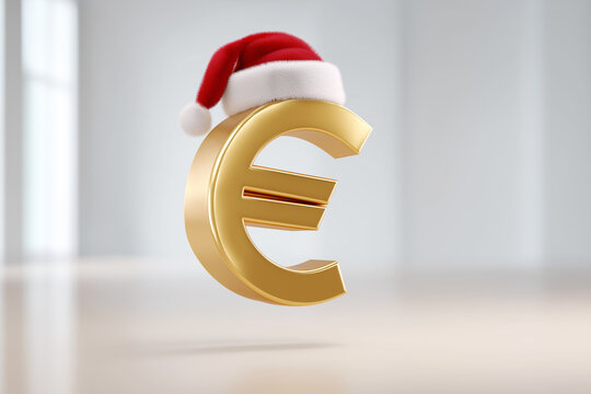 Festive euro symbol with santa hat on smooth background