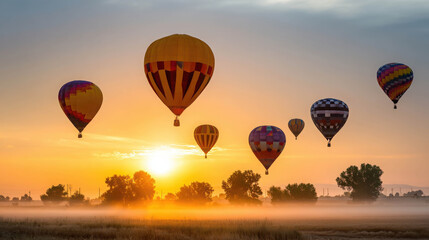 Obraz premium Hot Air Balloons Rise at Sunrise During Cultural Festival Celebrating Unity and Diversity in Outdoor Event