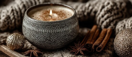 Cozy Candlelit Scene Featuring Spices and Warm Aromas, Perfect for Autumn or Winter