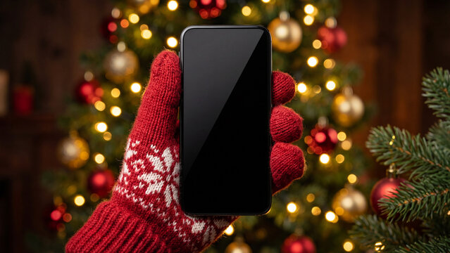 Event Stationery Mockup: Blank Dinner Menu Card on Festive Christmas Table Setting