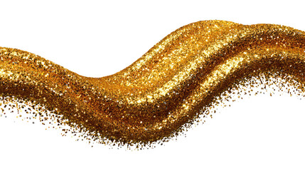 Golden Glitter Wave: A swirling wave of shimmering gold glitter dances gracefully, emanating elegance and luxury, evoking feelings of festivity and glamor. 