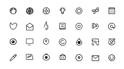 Icon Set: a sleek and modern collection of minimalist icons, perfect for web and app design, conveying essential functions and concepts in a clean, visual language.
