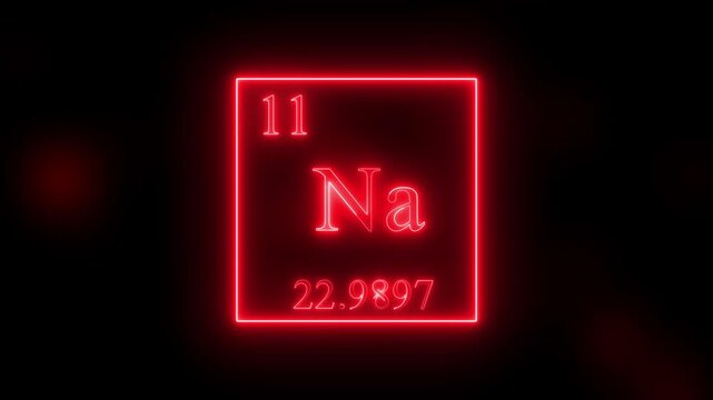Sodium - periodic table element symbol hologram, chemical element Periodic Table, weight element number on black background 4K video animation