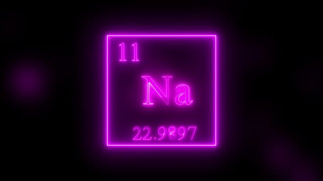 Sodium - periodic table element symbol hologram, chemical element Periodic Table, weight element number on black background 4K video animation