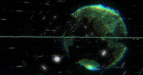 Rotating spherical RGB pointcloud globe pulsing on black void, showing waveform and readouts